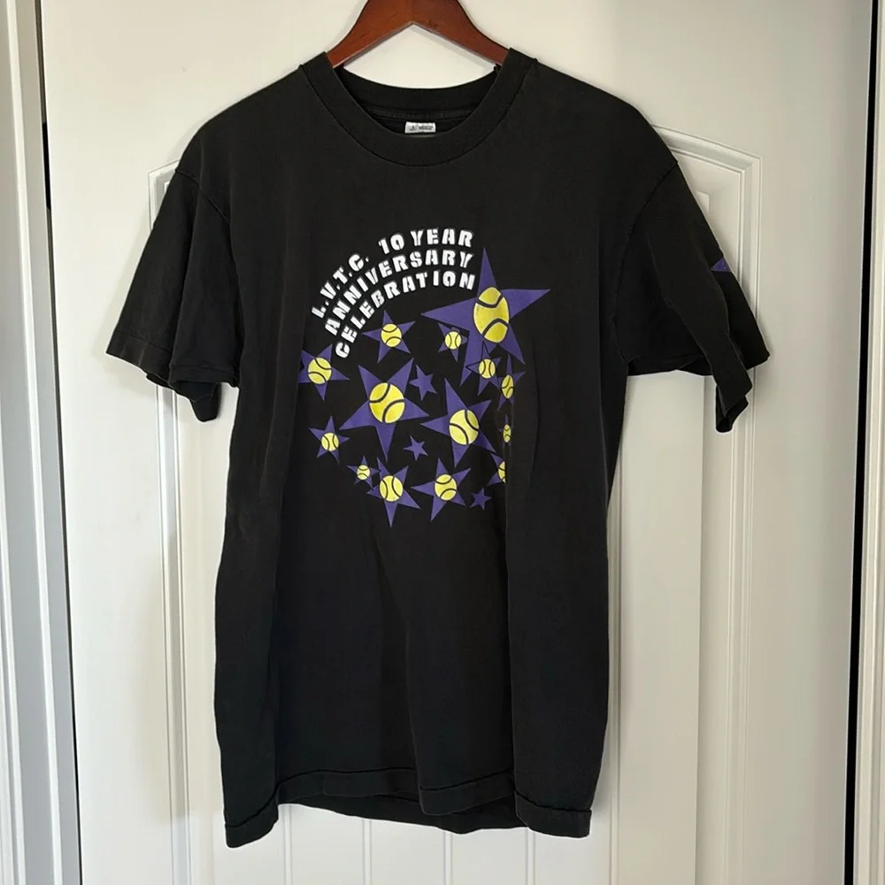 Vintage 1980 Single Stitch Tennis Livermore Black TShirt Fruit Of The Loom Large